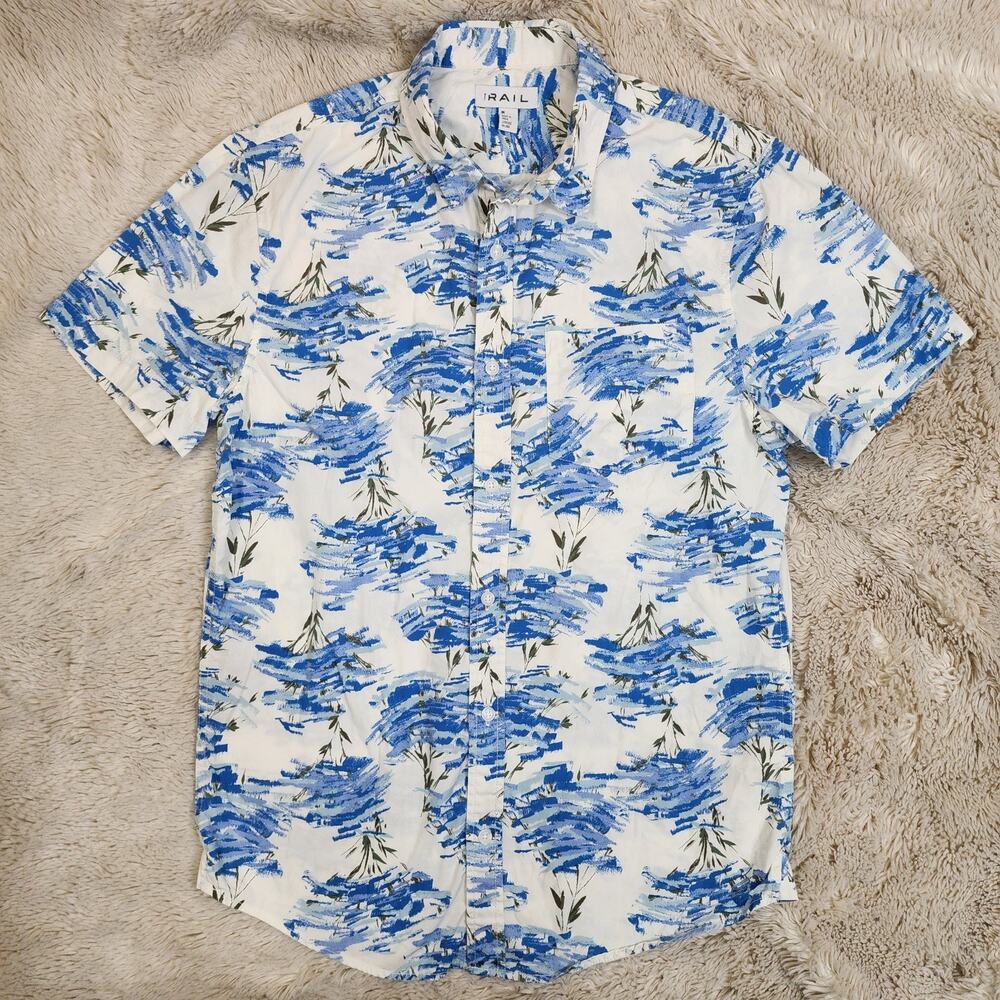 The RAIL Men's Blue Floral Button Down Shirt Short Sleeve Size Medium Cotton